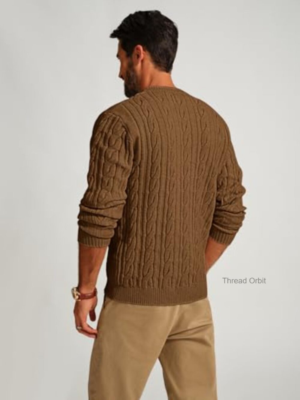 Mens Cable Knit Pullover Sweater Crewneck Long Sleeve Textured Casual - Picture 3 of 7